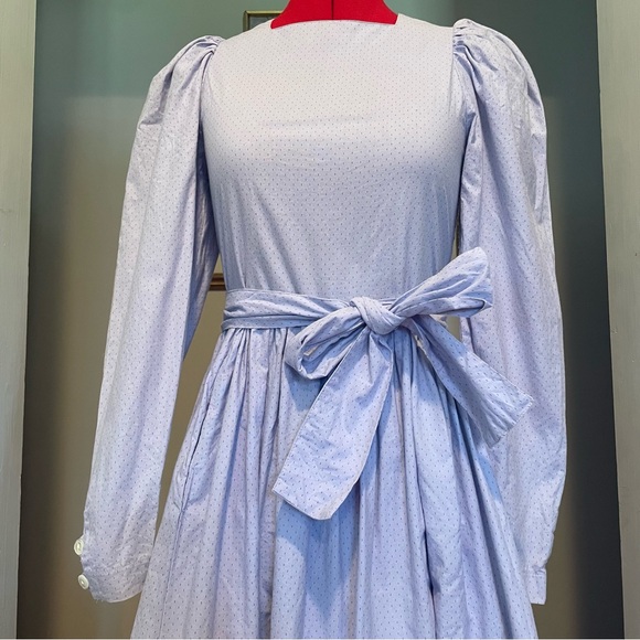 VTG Laura Ashley 70s/80s Lavender Dotted Long Sleeve Prairie Midi Dress - Picture 2 of 10